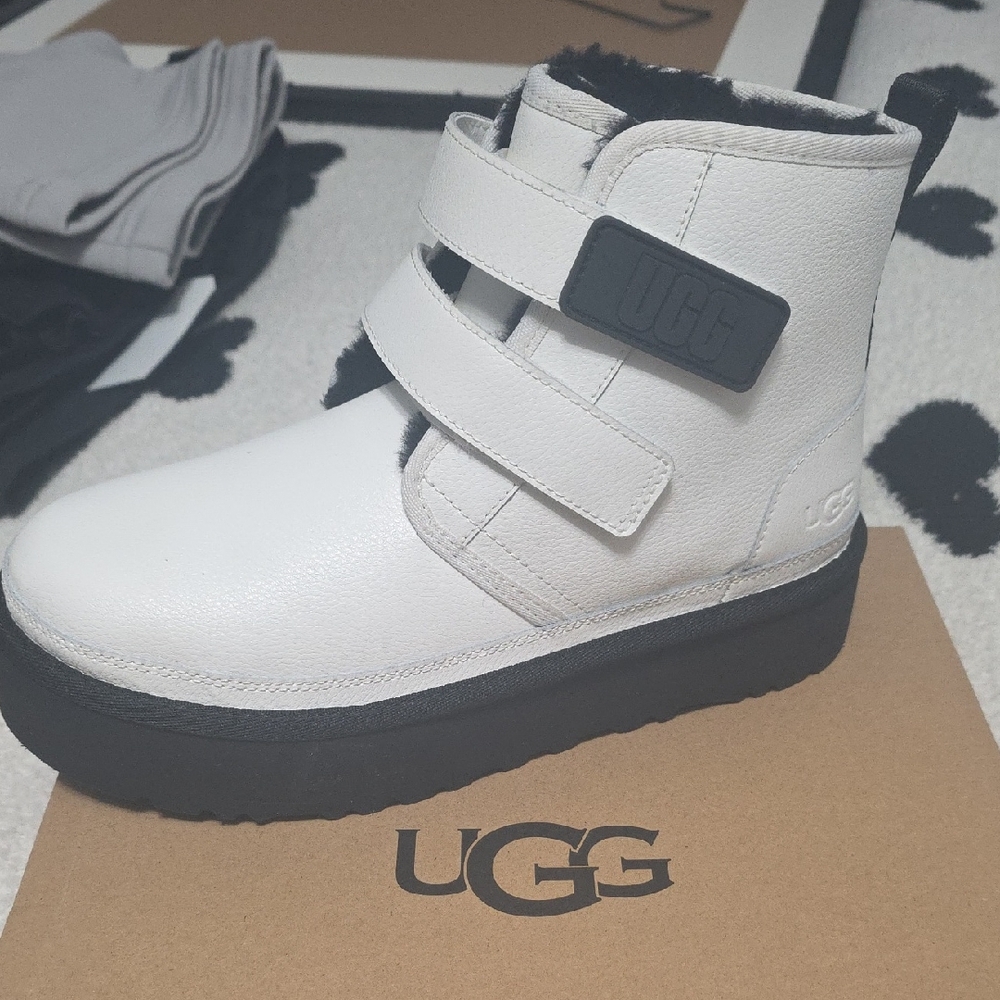 UGG White Boots with Black Straps